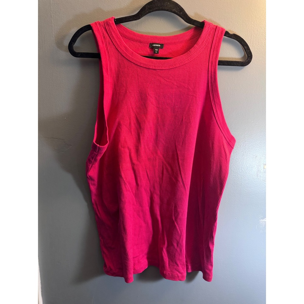 Express Womens Pink Ribbed‎ Tank Top Crew Neck Sleeveless EX007963 XL
